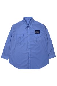 網上下單訂製長袖保安恤衫 加拿大保安恤衫  藍色  學校門衛保安制服  左右前胸袋口 臂章  SE071